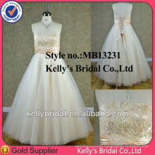 2014 most popular strapless A-line tulle skirt golden wedding dress